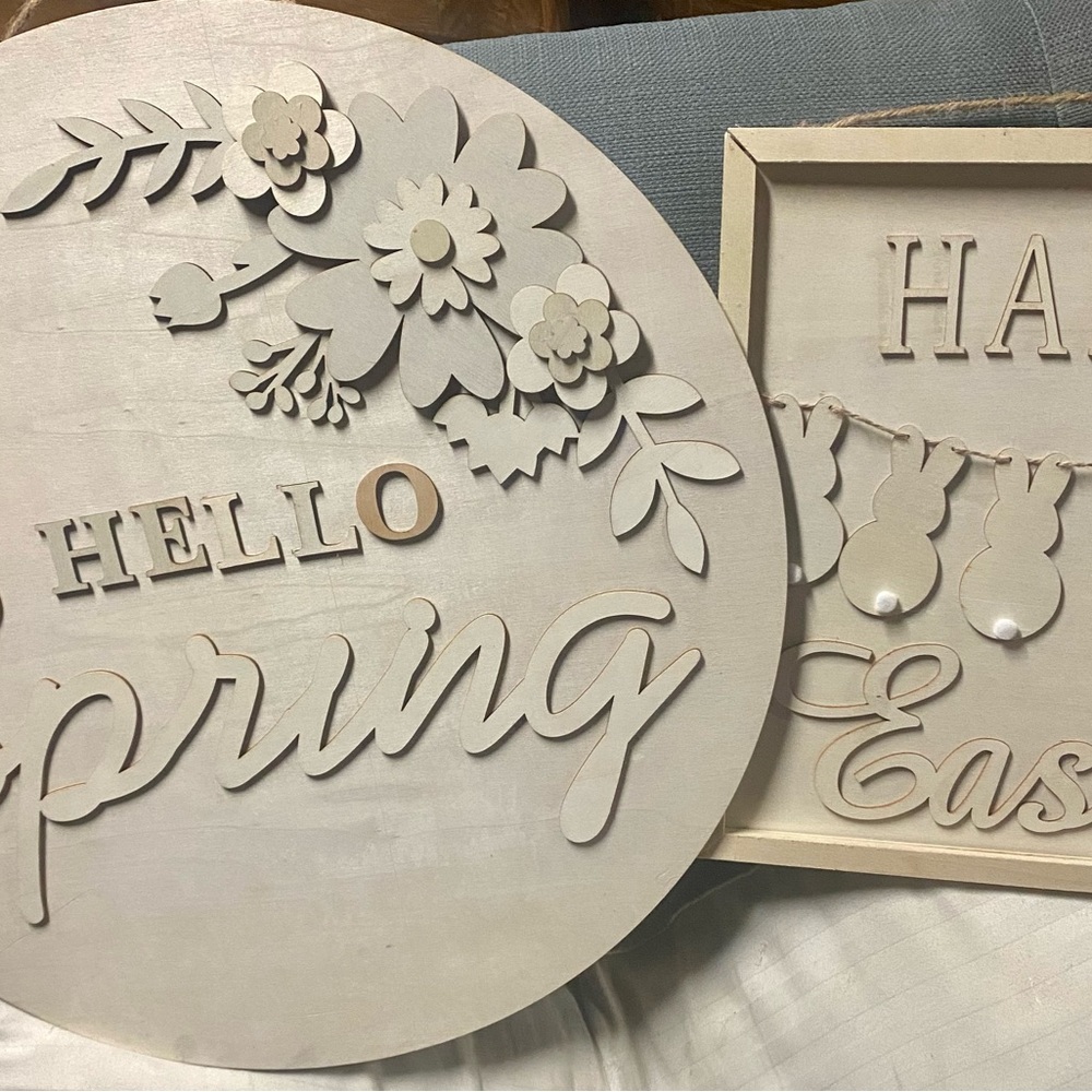 NWT…2 Easter wooden blanks to paint….one that say hello spring